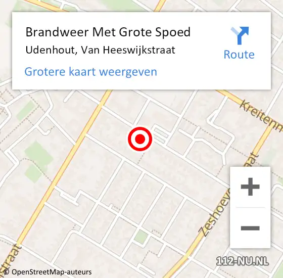 Locatie op kaart van de 112 melding: Brandweer Met Grote Spoed Naar Udenhout, Van Heeswijkstraat op 5 juli 2022 09:07