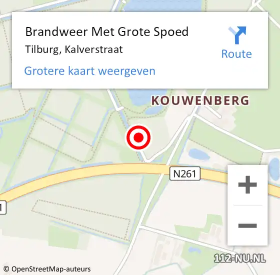 Locatie op kaart van de 112 melding: Brandweer Met Grote Spoed Naar Tilburg, Kalverstraat op 5 juli 2022 09:13