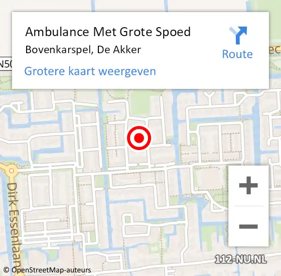 Locatie op kaart van de 112 melding: Ambulance Met Grote Spoed Naar Bovenkarspel, De Akker op 5 juli 2022 10:20