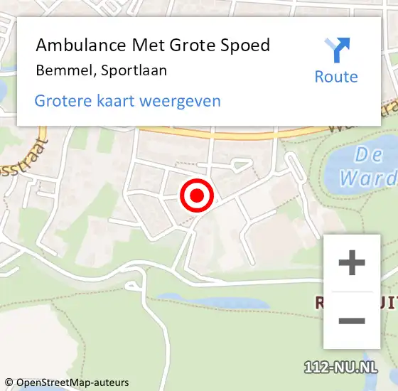 Locatie op kaart van de 112 melding: Ambulance Met Grote Spoed Naar Bemmel, Sportlaan op 5 juli 2022 10:21
