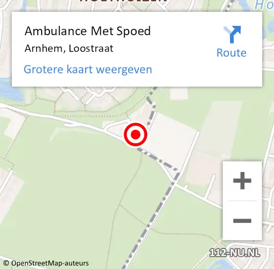 Locatie op kaart van de 112 melding: Ambulance Met Spoed Naar Arnhem, Loostraat op 5 juli 2022 10:22