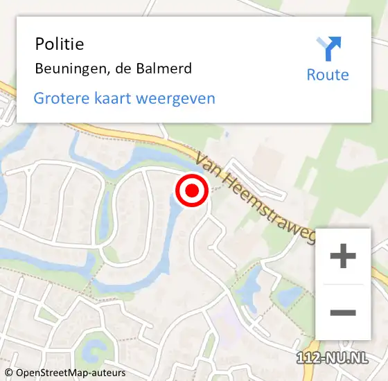 Locatie op kaart van de 112 melding: Politie Beuningen, de Balmerd op 5 juli 2022 10:27