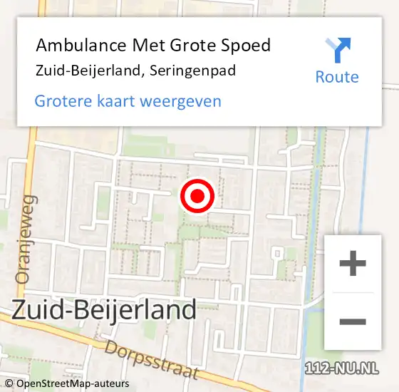 Locatie op kaart van de 112 melding: Ambulance Met Grote Spoed Naar Zuid-Beijerland, Seringenpad op 5 juli 2022 10:31