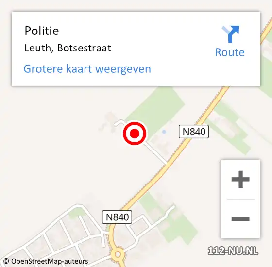 Locatie op kaart van de 112 melding: Politie Leuth, Botsestraat op 5 juli 2022 10:41