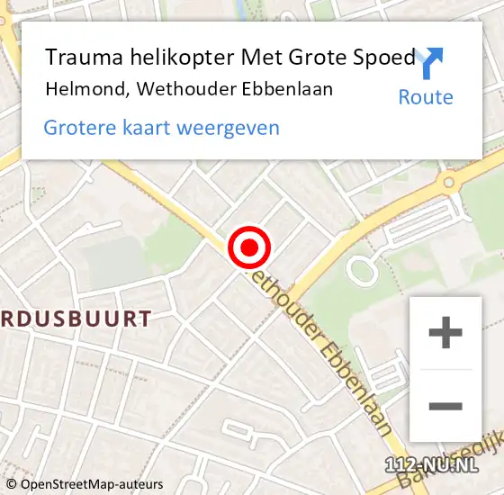 Locatie op kaart van de 112 melding: Trauma helikopter Met Grote Spoed Naar Helmond, Wethouder Ebbenlaan op 5 juli 2022 10:48