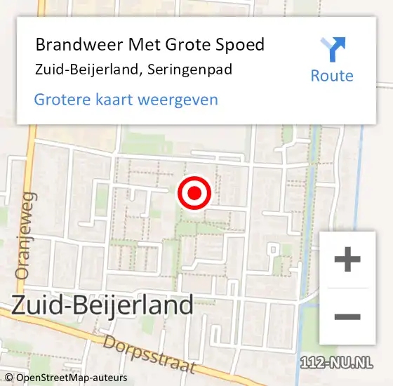 Locatie op kaart van de 112 melding: Brandweer Met Grote Spoed Naar Zuid-Beijerland, Seringenpad op 5 juli 2022 11:05