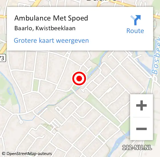 Locatie op kaart van de 112 melding: Ambulance Met Spoed Naar Baarlo, Kwistbeeklaan op 22 juli 2014 10:44