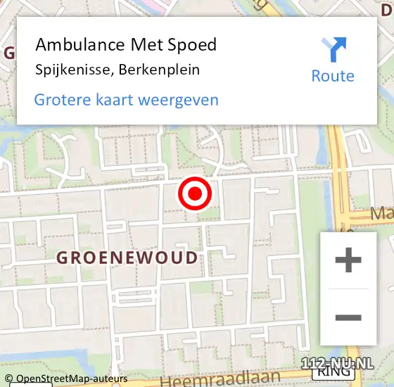 Locatie op kaart van de 112 melding: Ambulance Met Spoed Naar Spijkenisse, Berkenplein op 5 juli 2022 11:17