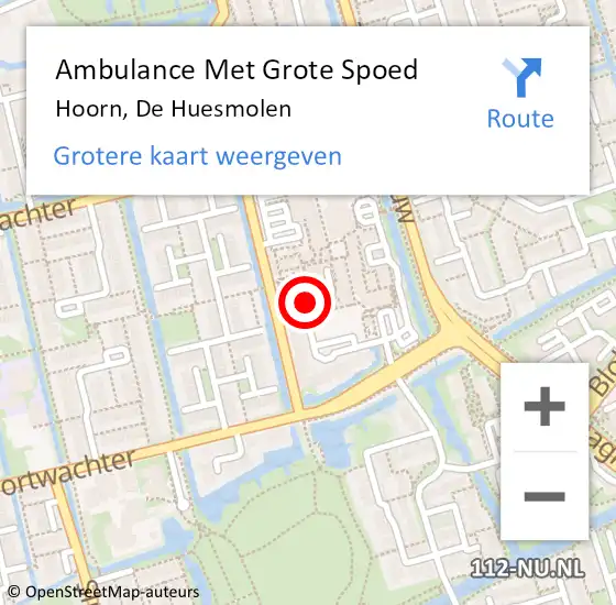 Locatie op kaart van de 112 melding: Ambulance Met Grote Spoed Naar Hoorn, De Huesmolen op 5 juli 2022 11:39