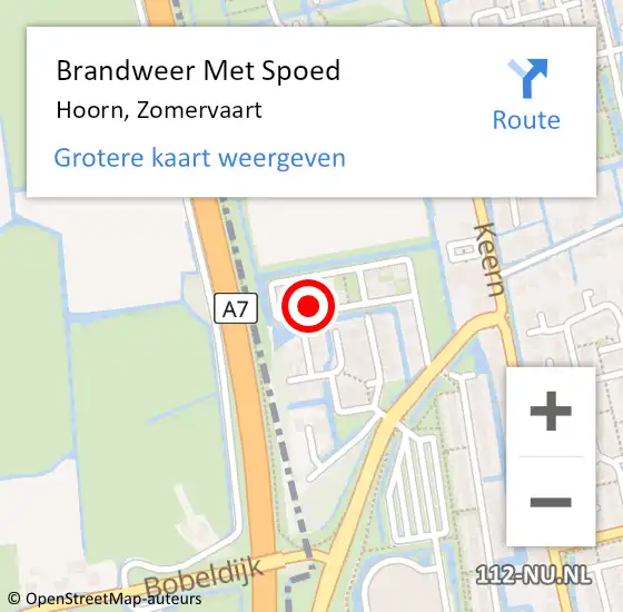 Locatie op kaart van de 112 melding: Brandweer Met Spoed Naar Hoorn, Zomervaart op 5 juli 2022 11:59