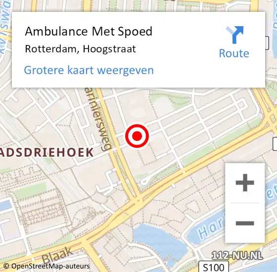 Locatie op kaart van de 112 melding: Ambulance Met Spoed Naar Rotterdam, Hoogstraat op 5 juli 2022 12:25