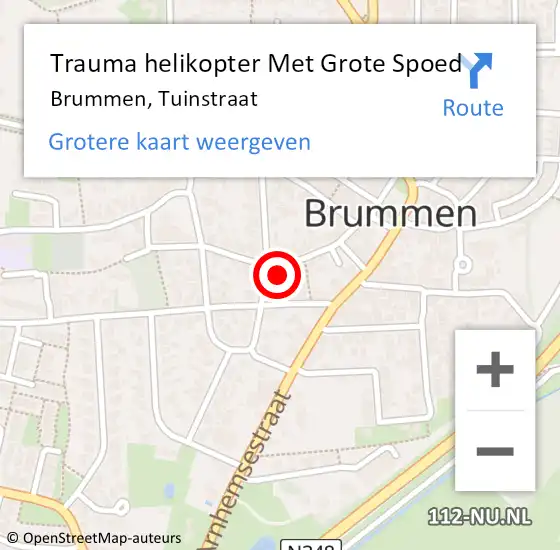 Locatie op kaart van de 112 melding: Trauma helikopter Met Grote Spoed Naar Brummen, Tuinstraat op 5 juli 2022 12:34