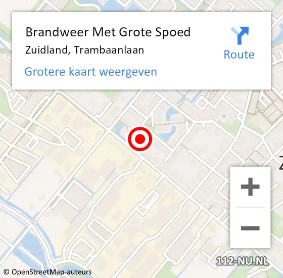 Locatie op kaart van de 112 melding: Brandweer Met Grote Spoed Naar Zuidland, Trambaanlaan op 5 juli 2022 12:41