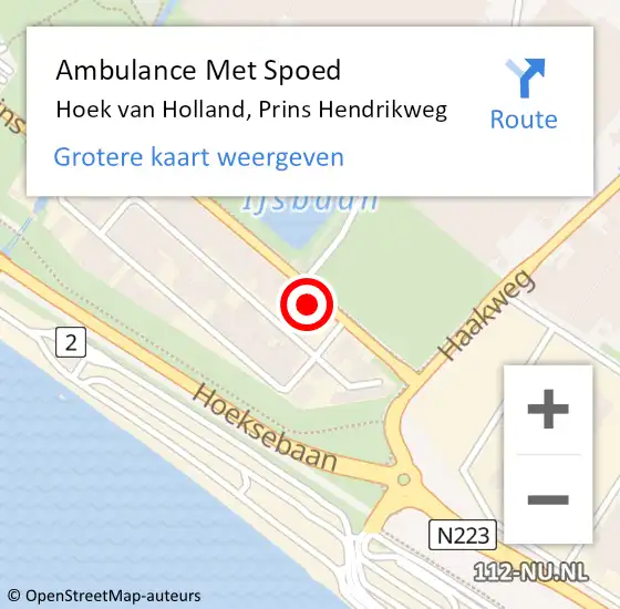 Locatie op kaart van de 112 melding: Ambulance Met Spoed Naar Hoek van Holland, Prins Hendrikweg op 5 juli 2022 12:42