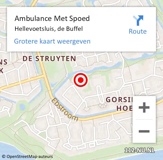 Locatie op kaart van de 112 melding: Ambulance Met Spoed Naar Hellevoetsluis, de Buffel op 5 juli 2022 12:52