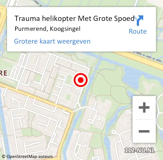 Locatie op kaart van de 112 melding: Trauma helikopter Met Grote Spoed Naar Purmerend, Koogsingel op 5 juli 2022 12:59