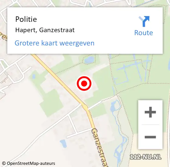 Locatie op kaart van de 112 melding: Politie Hapert, Ganzestraat op 5 juli 2022 13:09