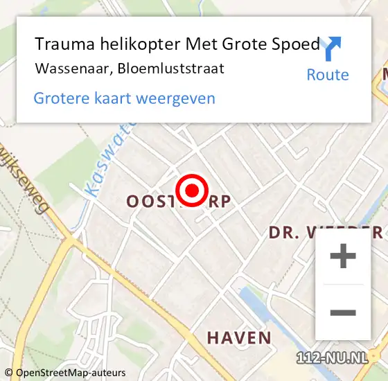 Locatie op kaart van de 112 melding: Trauma helikopter Met Grote Spoed Naar Wassenaar, Bloemluststraat op 5 juli 2022 13:12