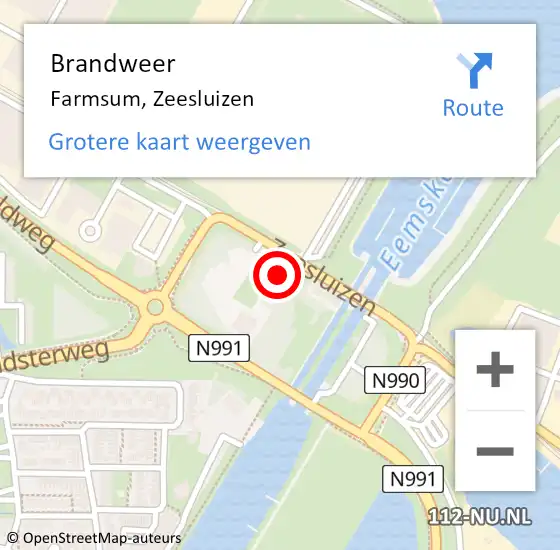 Locatie op kaart van de 112 melding: Brandweer Farmsum, Zeesluizen op 5 juli 2022 13:13