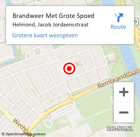 Locatie op kaart van de 112 melding: Brandweer Met Grote Spoed Naar Helmond, Jacob Jordaensstraat op 5 juli 2022 13:30