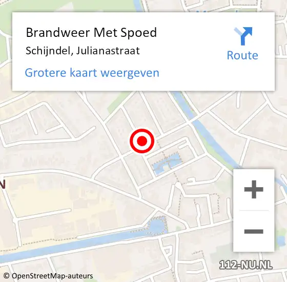 Locatie op kaart van de 112 melding: Brandweer Met Spoed Naar Schijndel, Julianastraat op 5 juli 2022 13:32