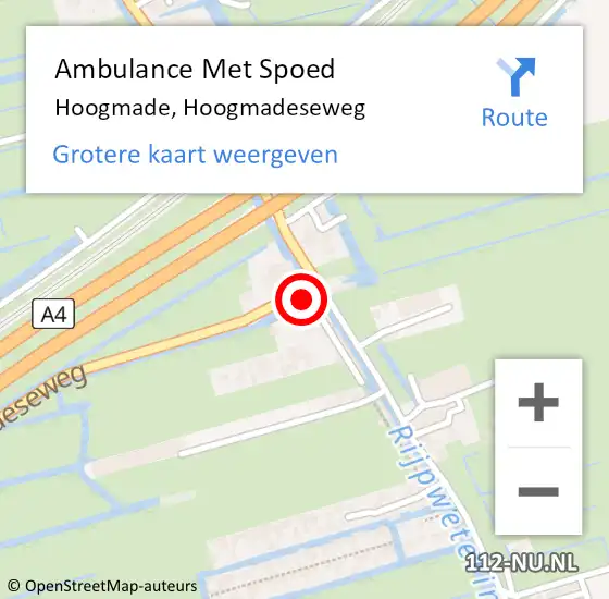 Locatie op kaart van de 112 melding: Ambulance Met Spoed Naar Hoogmade, Hoogmadeseweg op 5 juli 2022 13:46