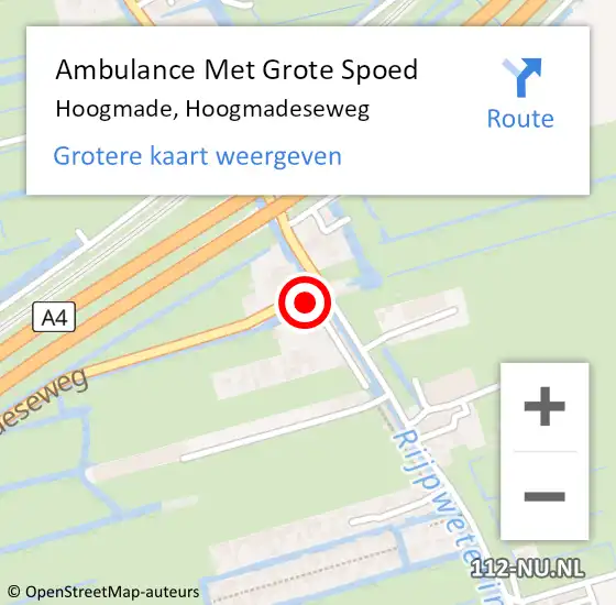 Locatie op kaart van de 112 melding: Ambulance Met Grote Spoed Naar Hoogmade, Hoogmadeseweg op 5 juli 2022 13:47