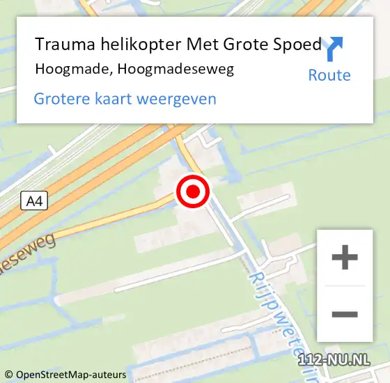 Locatie op kaart van de 112 melding: Trauma helikopter Met Grote Spoed Naar Hoogmade, Hoogmadeseweg op 5 juli 2022 13:48