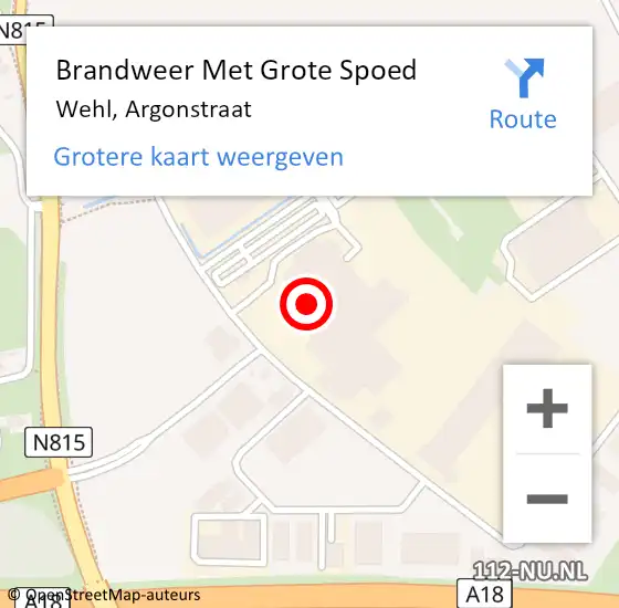 Locatie op kaart van de 112 melding: Brandweer Met Grote Spoed Naar Wehl, Argonstraat op 5 juli 2022 13:49