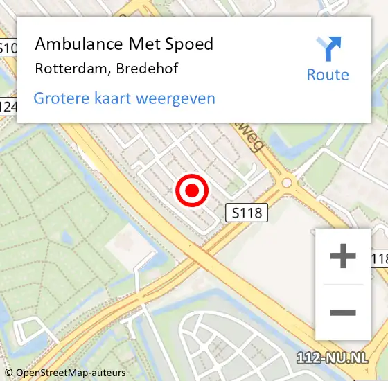 Locatie op kaart van de 112 melding: Ambulance Met Spoed Naar Rotterdam, Bredehof op 5 juli 2022 14:00