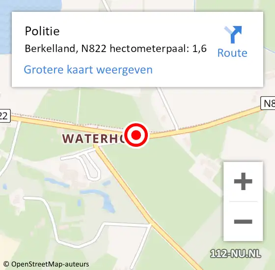 Locatie op kaart van de 112 melding: Politie Berkelland, N822 hectometerpaal: 1,6 op 5 juli 2022 14:02