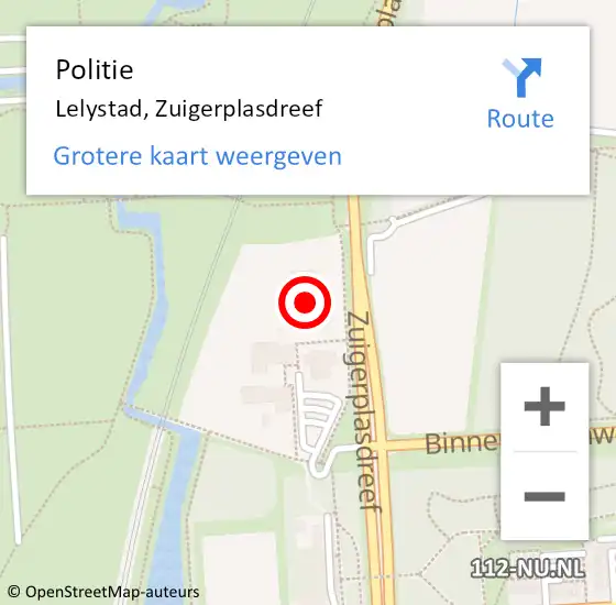 Locatie op kaart van de 112 melding: Politie Lelystad, Zuigerplasdreef op 5 juli 2022 14:05