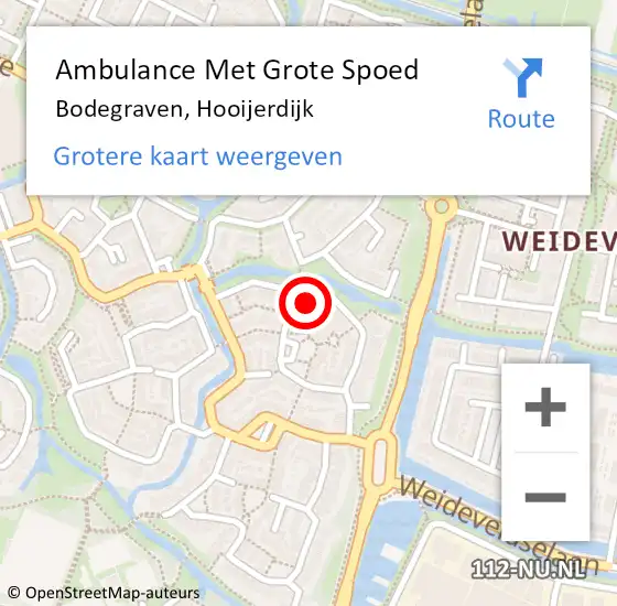 Locatie op kaart van de 112 melding: Ambulance Met Grote Spoed Naar Bodegraven, Hooijerdijk op 5 juli 2022 14:12