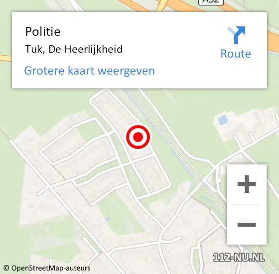 Locatie op kaart van de 112 melding: Politie Tuk, De Heerlijkheid op 5 juli 2022 15:00