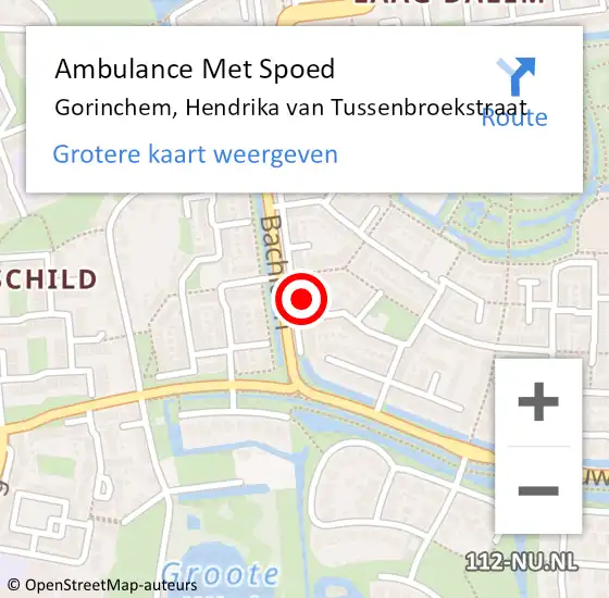 Locatie op kaart van de 112 melding: Ambulance Met Spoed Naar Gorinchem, Hendrika van Tussenbroekstraat op 5 juli 2022 15:11