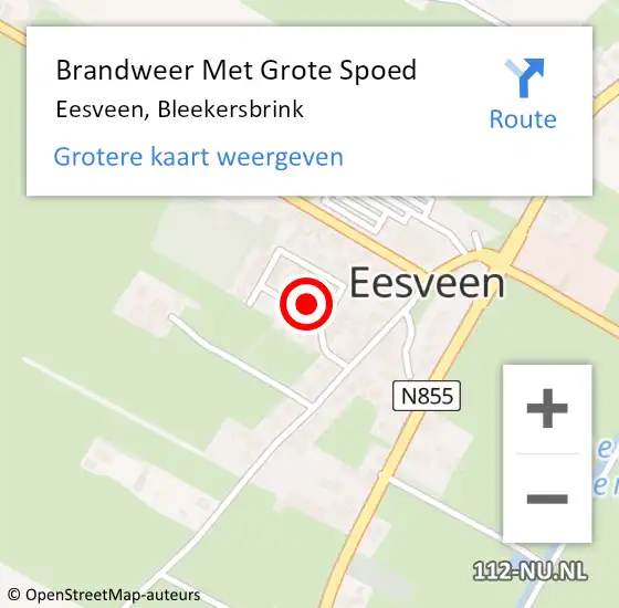 Locatie op kaart van de 112 melding: Brandweer Met Grote Spoed Naar Eesveen, Bleekersbrink op 5 juli 2022 15:14