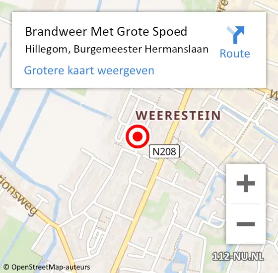 Locatie op kaart van de 112 melding: Brandweer Met Grote Spoed Naar Hillegom, Burgemeester Hermanslaan op 5 juli 2022 15:17