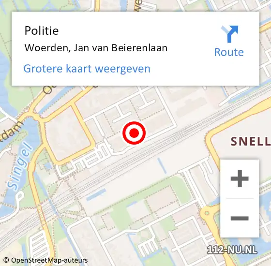 Locatie op kaart van de 112 melding: Politie Woerden, Jan van Beierenlaan op 5 juli 2022 15:23