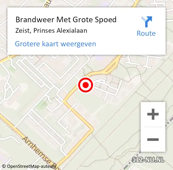 Locatie op kaart van de 112 melding: Brandweer Met Grote Spoed Naar Zeist, Prinses Alexialaan op 5 juli 2022 15:36