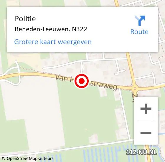 Locatie op kaart van de 112 melding: Politie Beneden-Leeuwen, N322 op 22 juli 2014 11:16