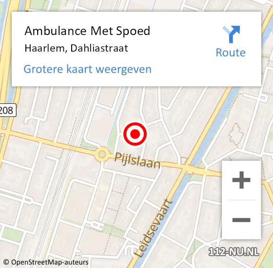 Locatie op kaart van de 112 melding: Ambulance Met Spoed Naar Haarlem, Dahliastraat op 5 juli 2022 15:54