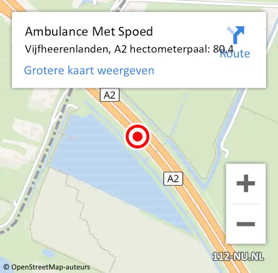 Locatie op kaart van de 112 melding: Ambulance Met Spoed Naar Vijfheerenlanden, A2 hectometerpaal: 80,4 op 5 juli 2022 16:49