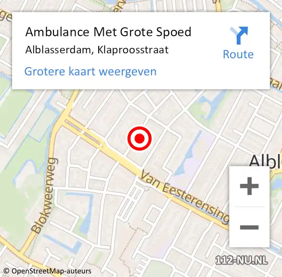 Locatie op kaart van de 112 melding: Ambulance Met Grote Spoed Naar Alblasserdam, Klaproosstraat op 5 juli 2022 16:51