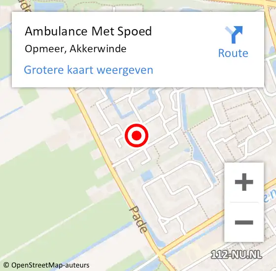 Locatie op kaart van de 112 melding: Ambulance Met Spoed Naar Opmeer, Akkerwinde op 5 juli 2022 17:14
