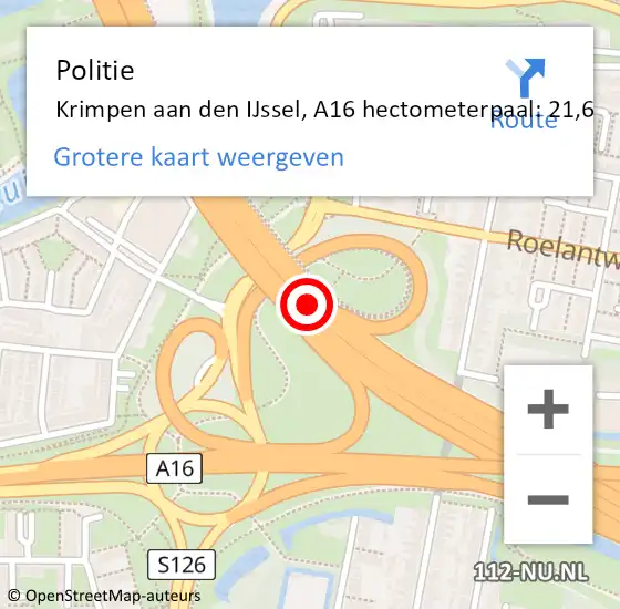 Locatie op kaart van de 112 melding: Politie Tynaarlo, A16 hectometerpaal: 21,6 op 5 juli 2022 17:56