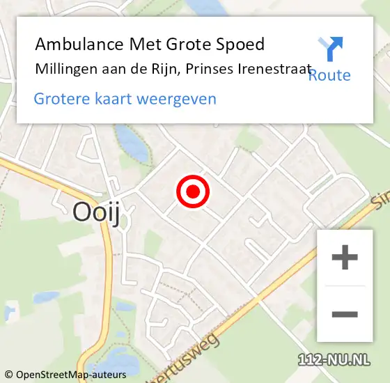 Locatie op kaart van de 112 melding: Ambulance Met Grote Spoed Naar Millingen aan de Rijn, Prinses Irenestraat op 5 juli 2022 18:02