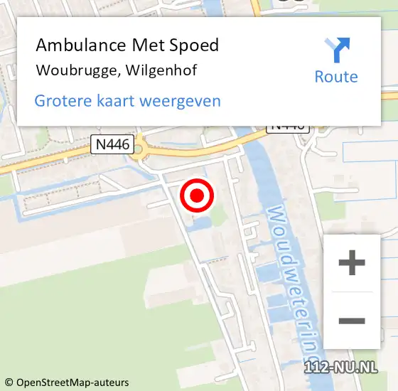 Locatie op kaart van de 112 melding: Ambulance Met Spoed Naar Woubrugge, Wilgenhof op 5 juli 2022 18:14