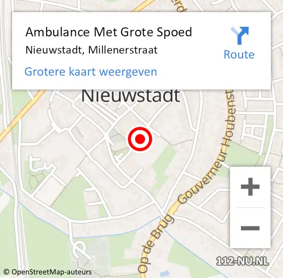 Locatie op kaart van de 112 melding: Ambulance Met Grote Spoed Naar Nieuwstadt, Millenerstraat op 22 juli 2014 11:30