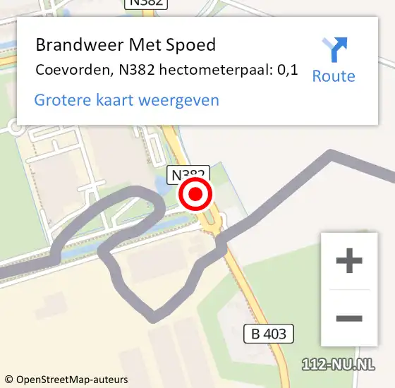Locatie op kaart van de 112 melding: Brandweer Met Spoed Naar Coevorden, N382 hectometerpaal: 0,1 op 5 juli 2022 18:55