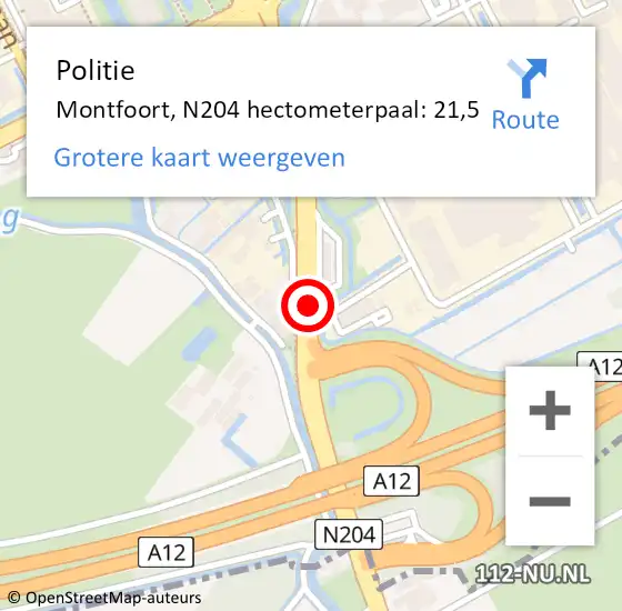 Locatie op kaart van de 112 melding: Politie Montfoort, N204 hectometerpaal: 21,5 op 5 juli 2022 18:57